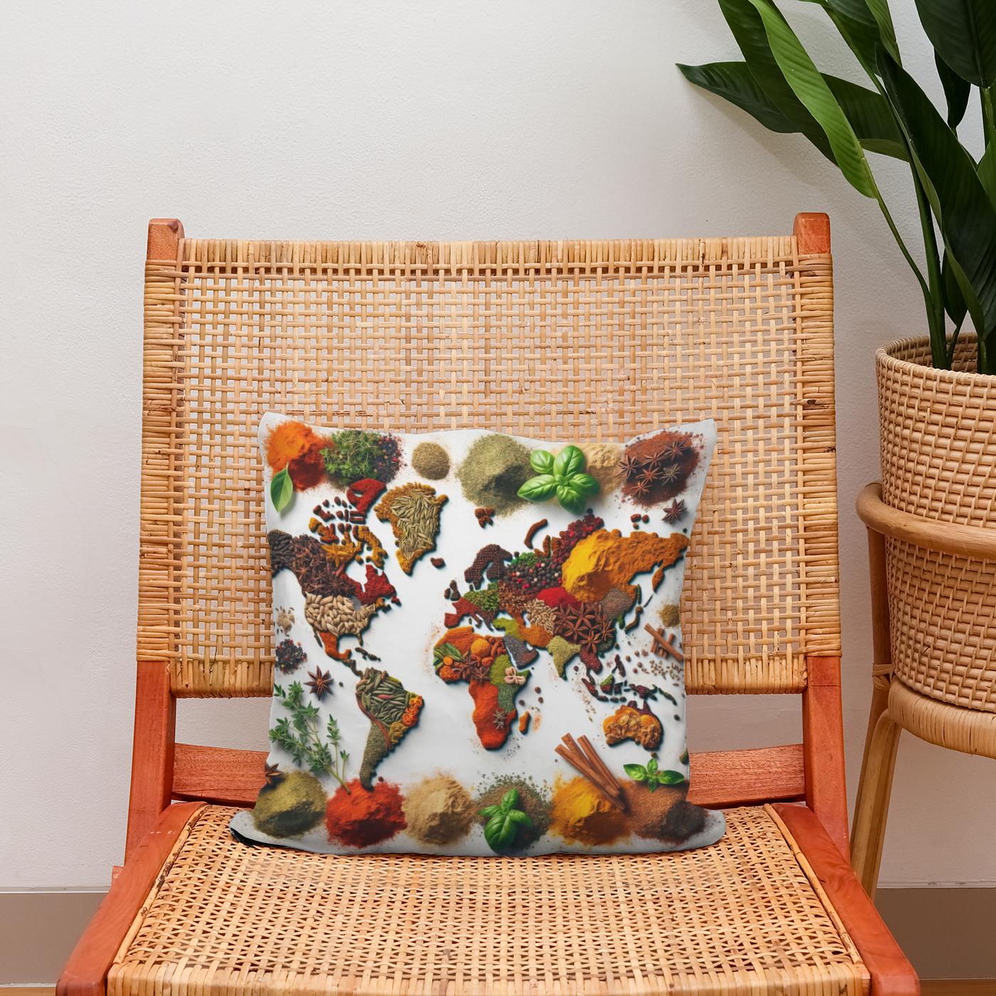 Spice World Map Cotton Cushion