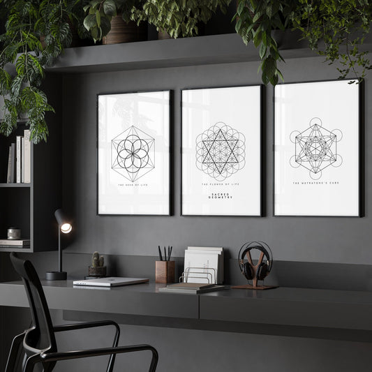 Geometric Wall Art | Set of 3 Sacred Geometry Wall art Prints