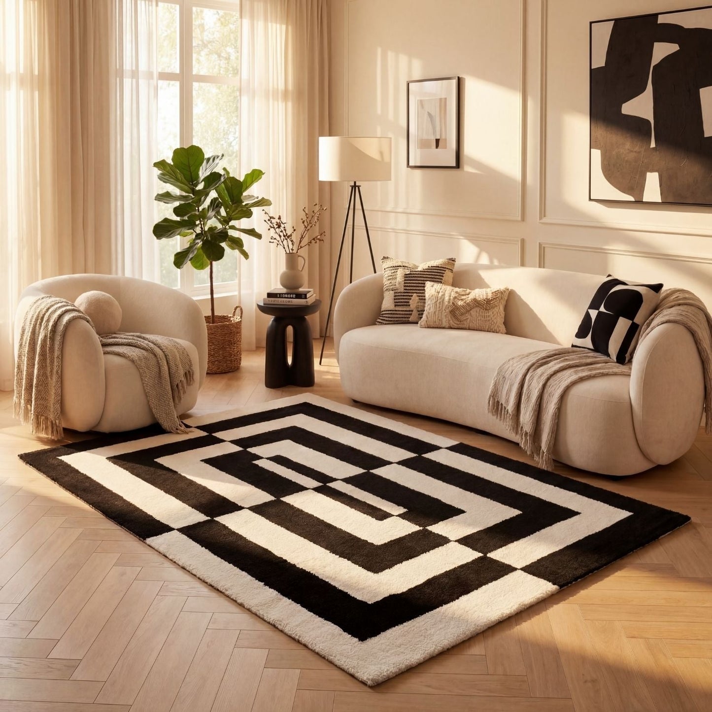 Joli Geometric Black & White Rug