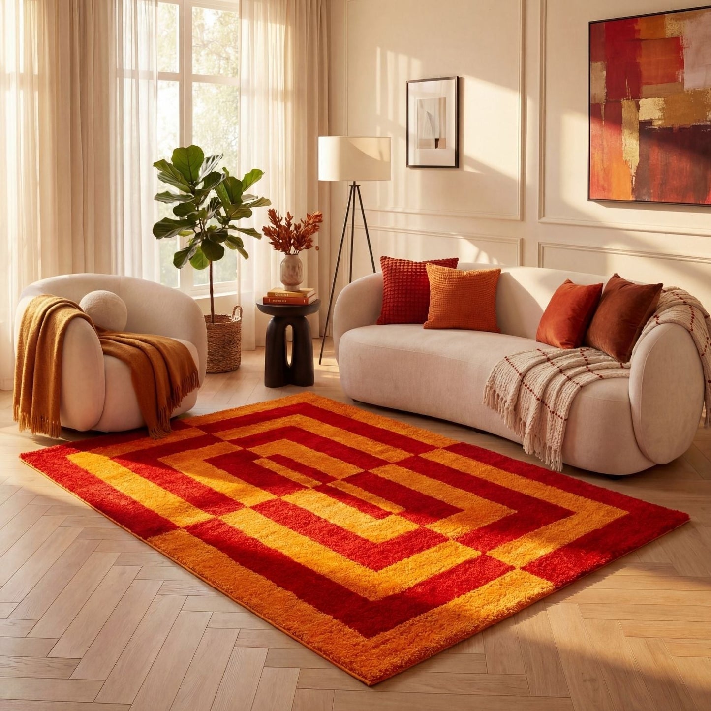 Joli Geometric Red & Orange Rug
