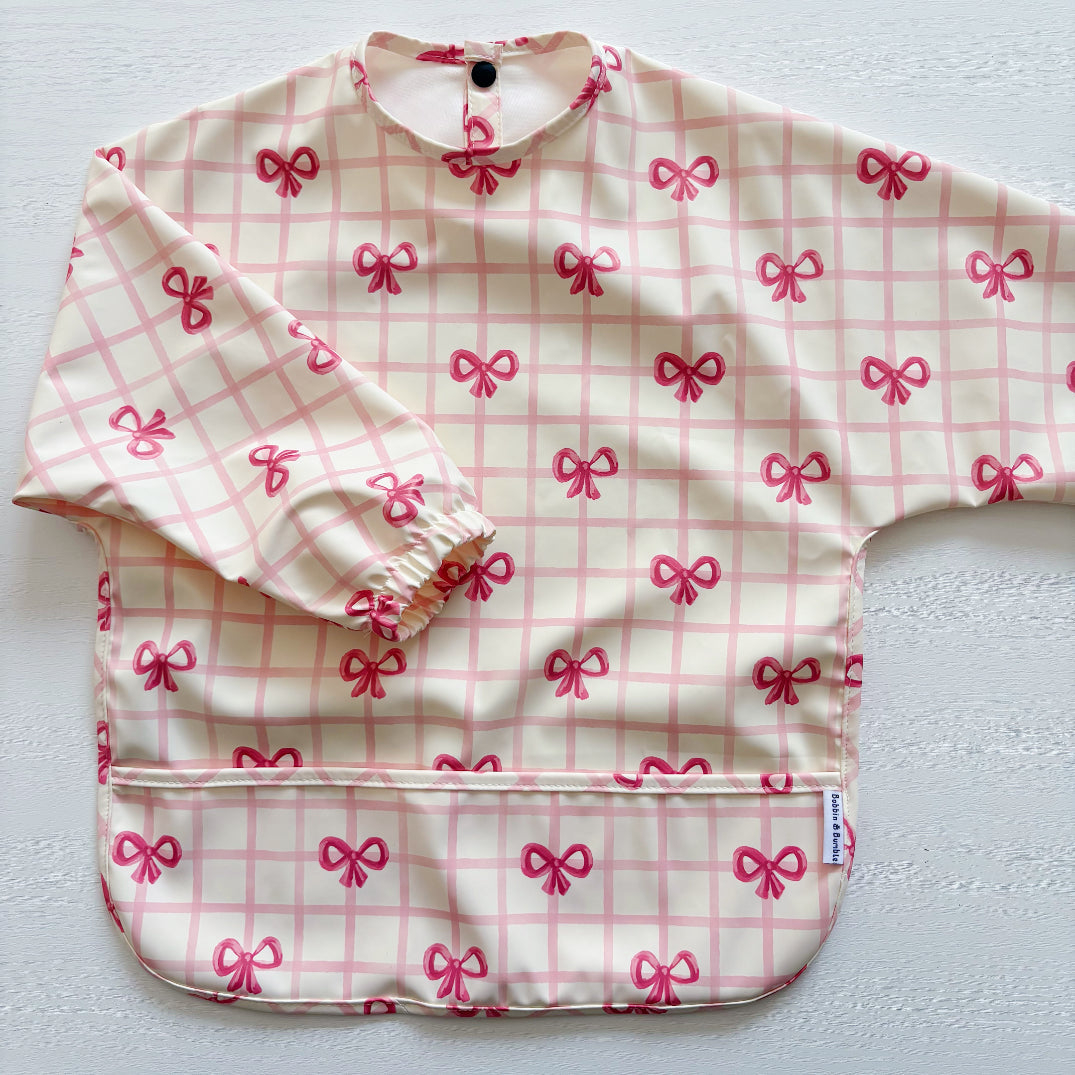 Long Sleeved Baby Bib - Pink Bow