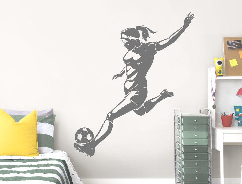 Female Footballer Wall Decal – Inspire Her Game with Soccer Room Decor