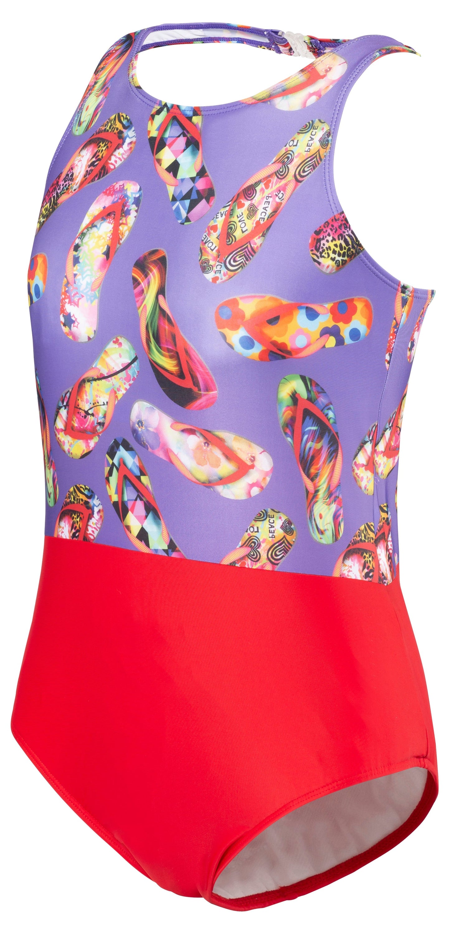 Kes-Vir™ Girls’ Incontinence Swimsuit – Flipflop Halterneck Damson/Rose