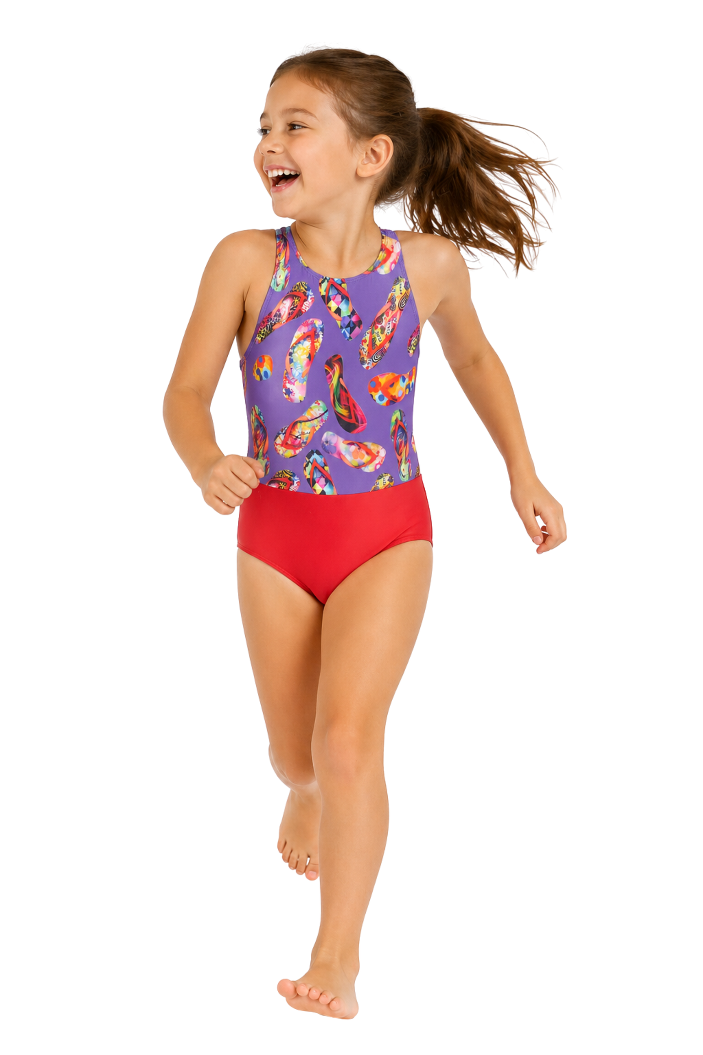 Kes-Vir™ Girls’ Incontinence Swimsuit – Flipflop Halterneck Damson/Rose