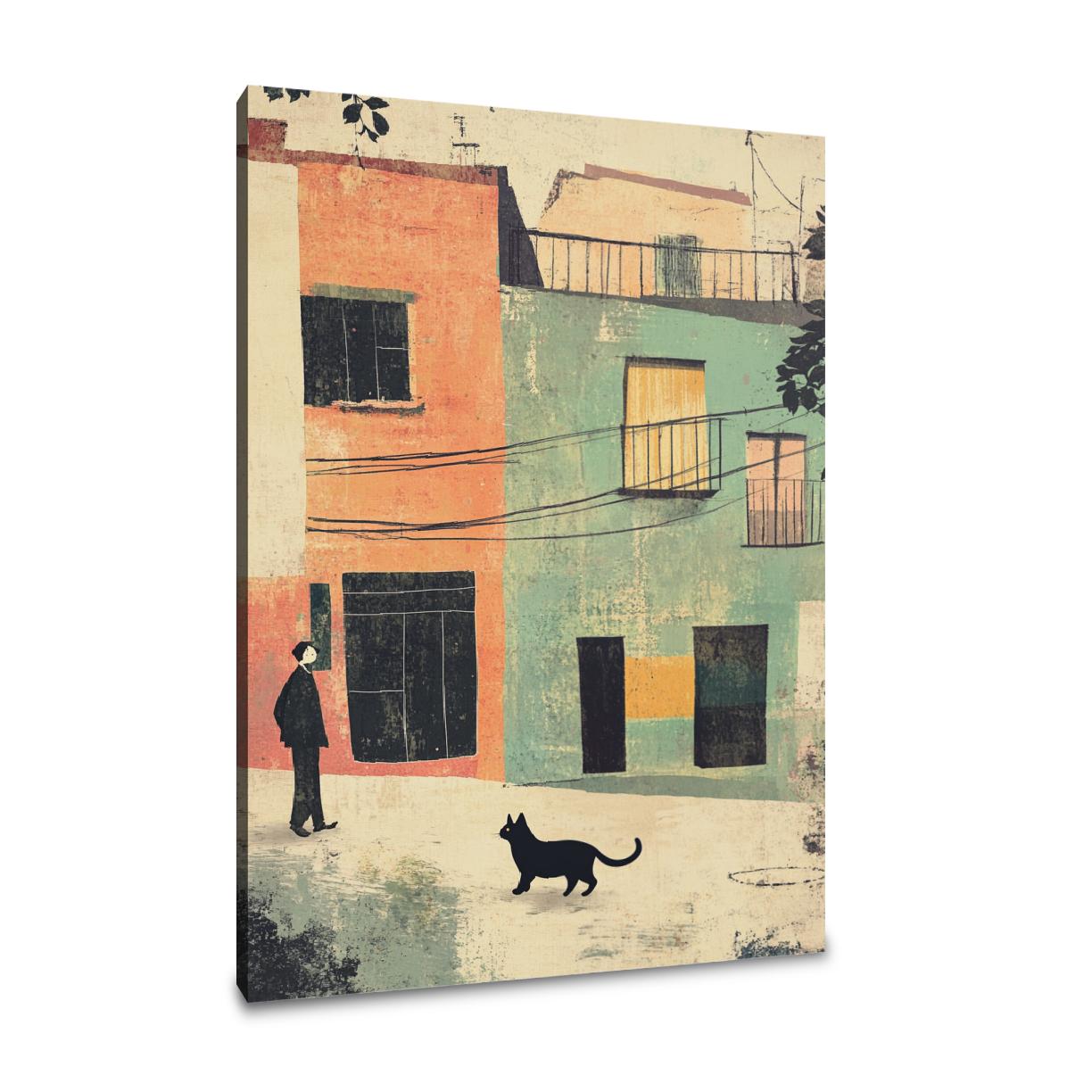 Black Cat Crossing Canvas