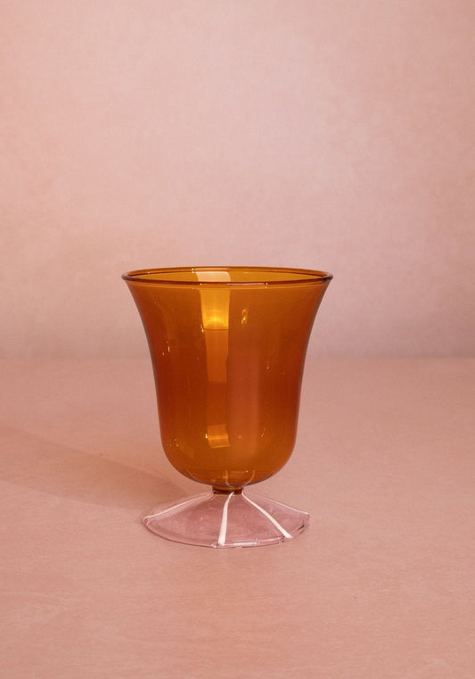 Whimsical Amber Glasses with Pink Base - Set of 2