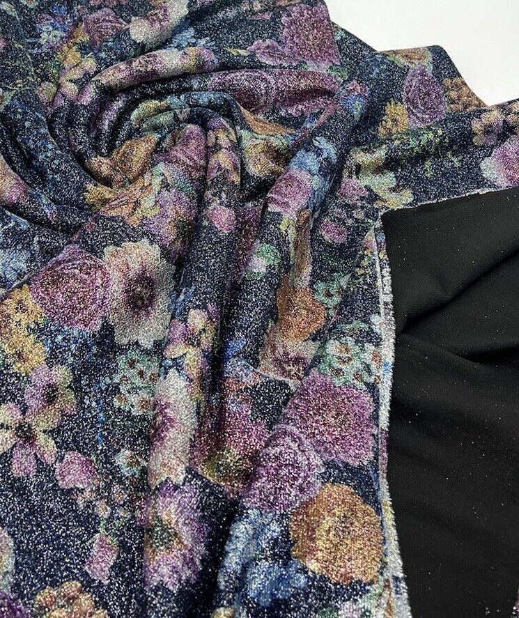 Glitter Floral Lightweight Stretch Fabric