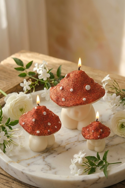 Glittery Mushroom Candles - Trio