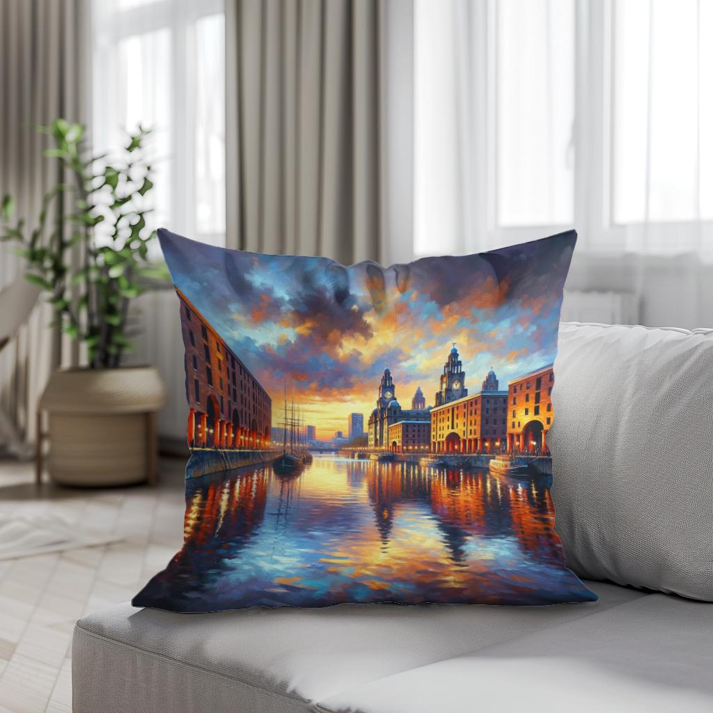 Liverpool Albert Dock Dusk Impression Cotton Cushion
