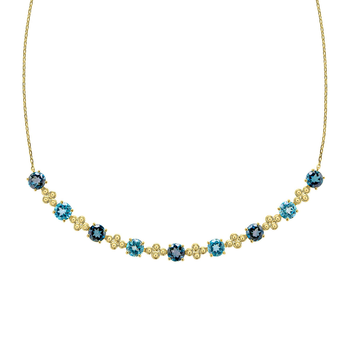 Elements Gold Ornate Blue Topaz Necklace