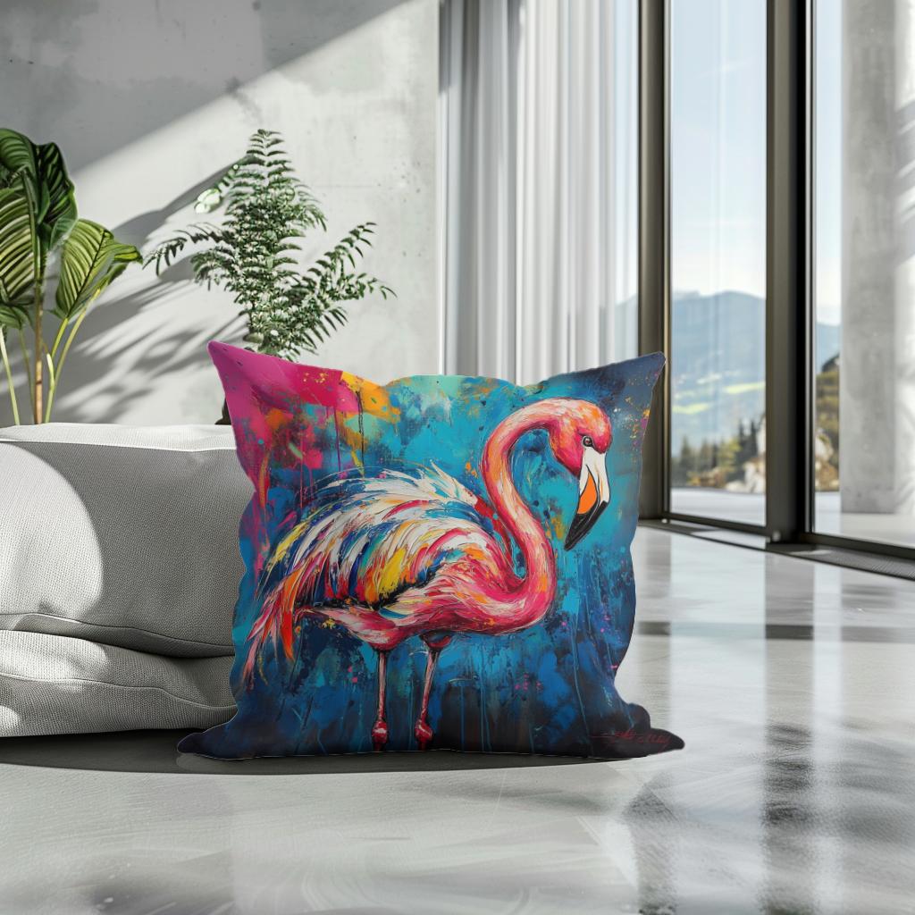 Flamingo's Vibrant Dance Cotton Cushion