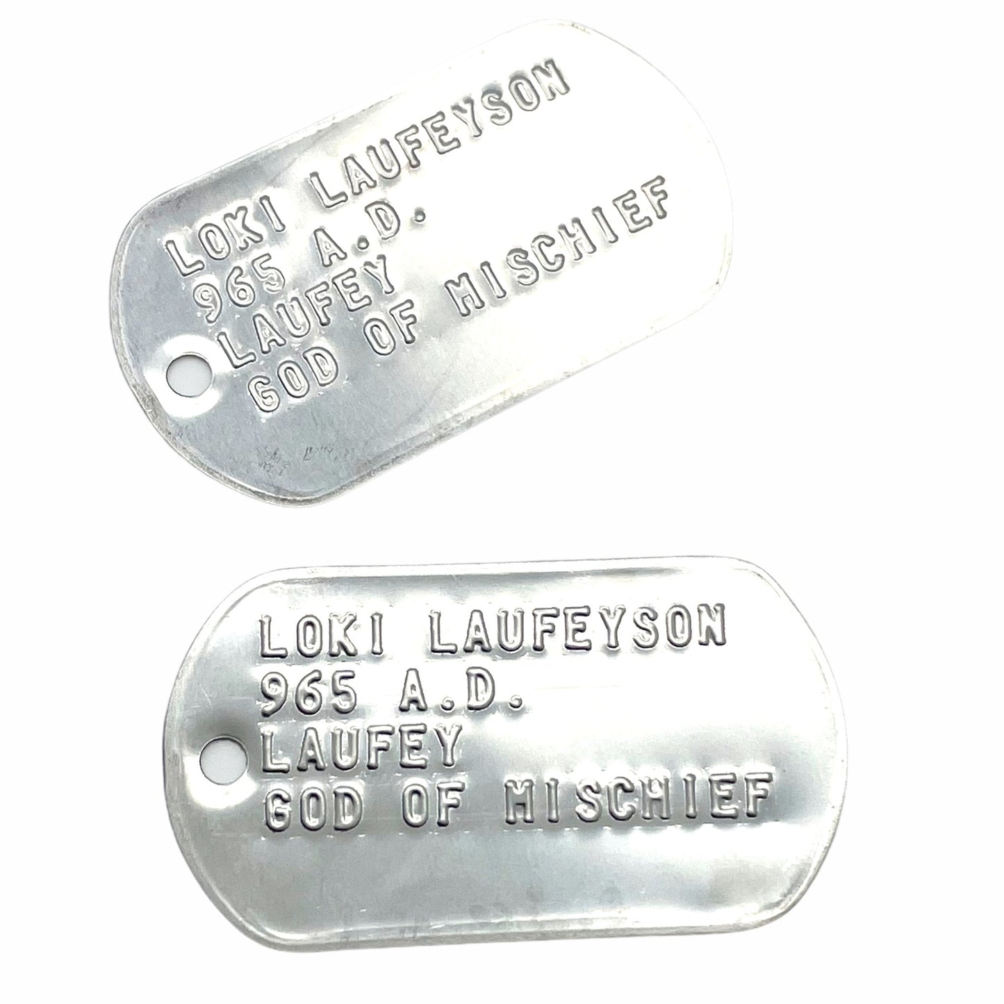'GOD OF MISCHIEF' LOKI Military Dog Tags - Cosplay Costume Prop Replica - Stainless Steel Chains Included