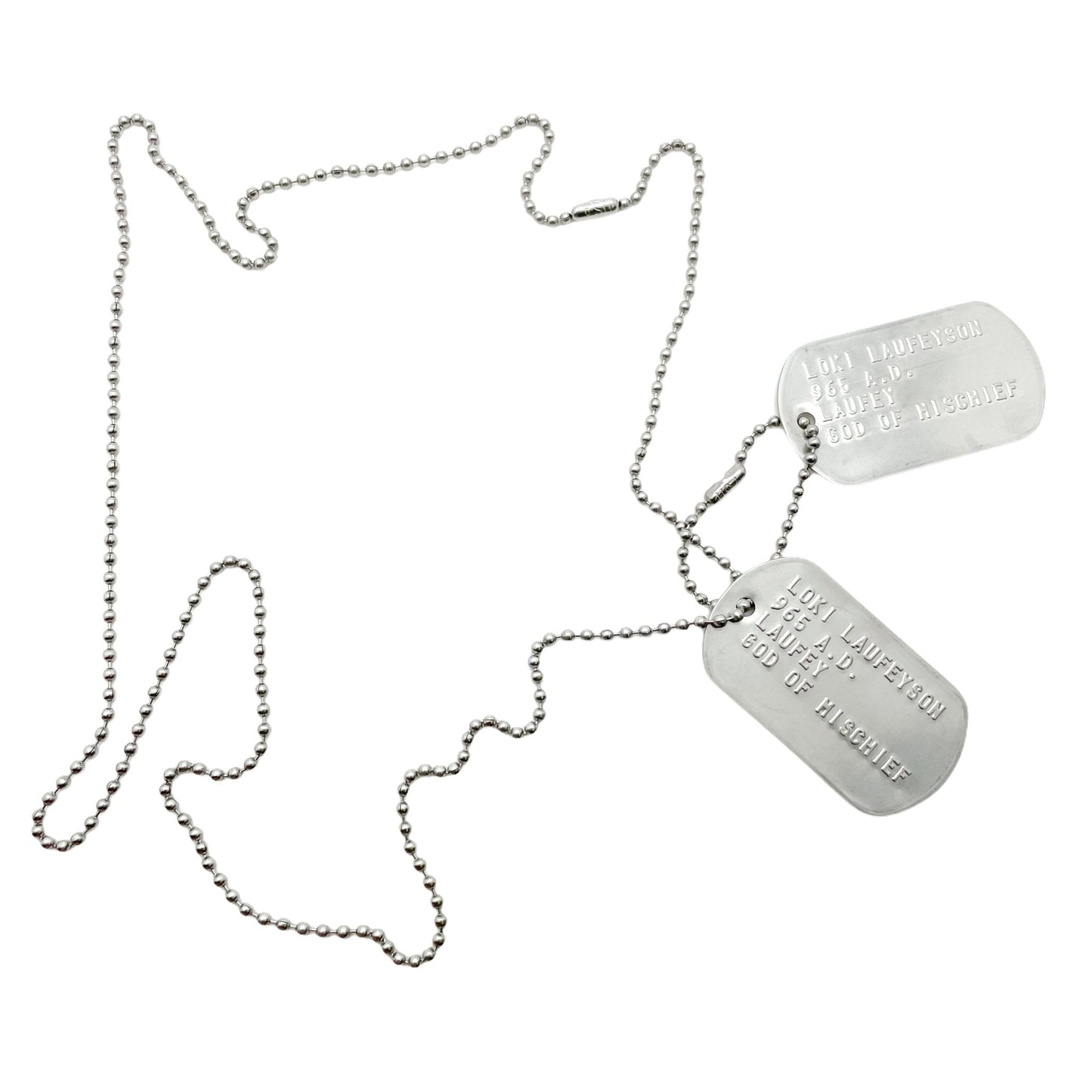 'GOD OF MISCHIEF' LOKI Military Dog Tags - Cosplay Costume Prop Replica - Stainless Steel Chains Included