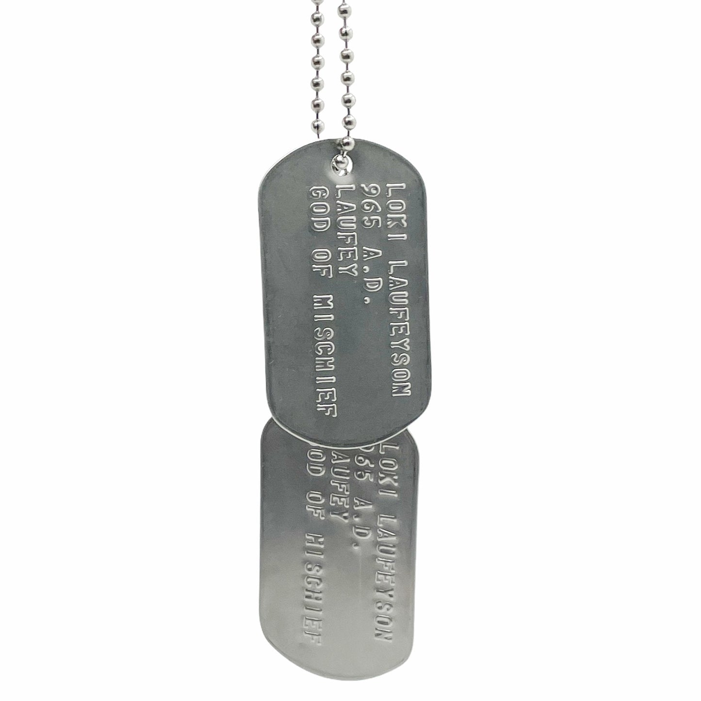 'GOD OF MISCHIEF' LOKI Military Dog Tags - Cosplay Costume Prop Replica - Stainless Steel Chains Included