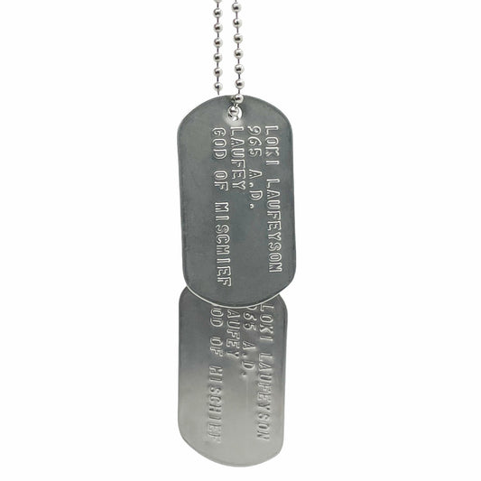 'GOD OF MISCHIEF' LOKI Military Dog Tags - Cosplay Costume Prop Replica - Stainless Steel Chains Included
