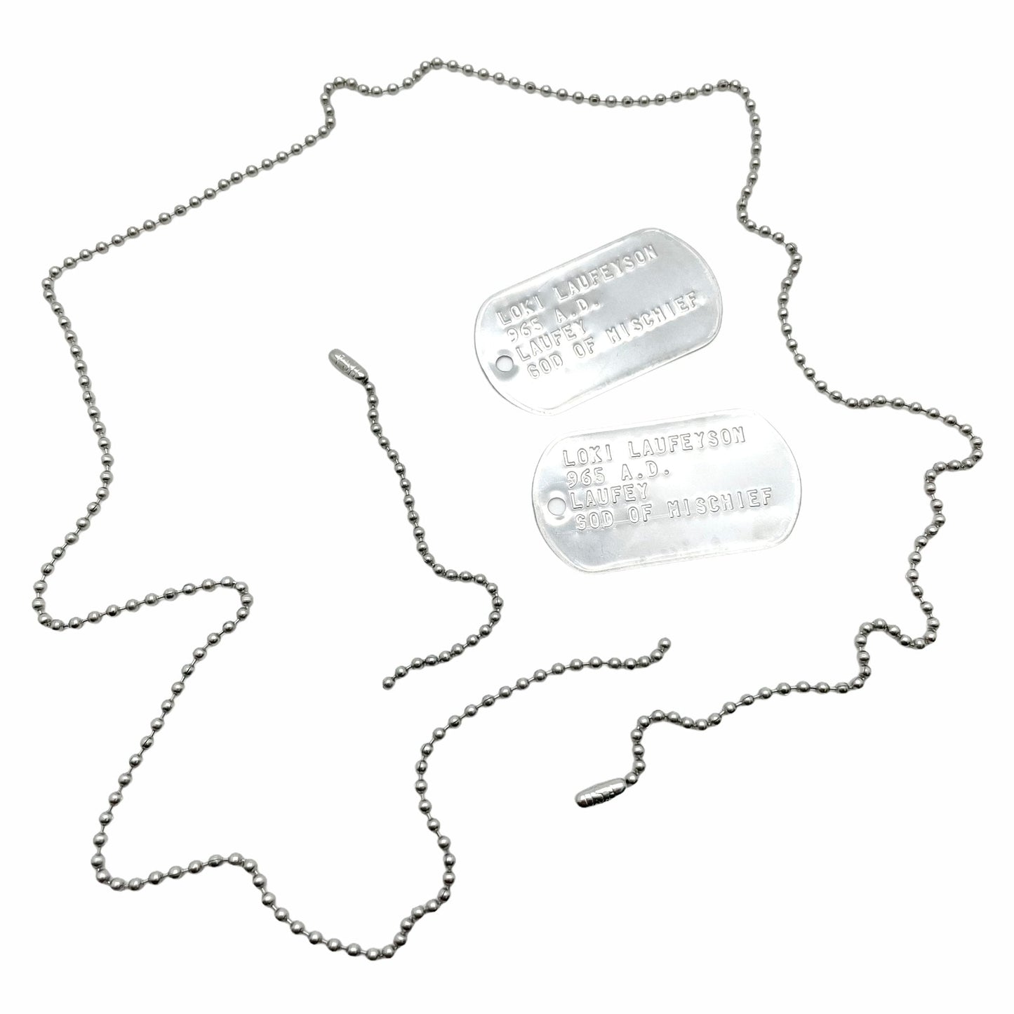 'GOD OF MISCHIEF' LOKI Military Dog Tags - Cosplay Costume Prop Replica - Stainless Steel Chains Included