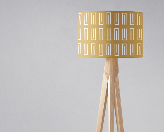 Gold Drum Lampshade, White Geometric Retro Design Shade for Table, Floor or Ceiling Pendant Light