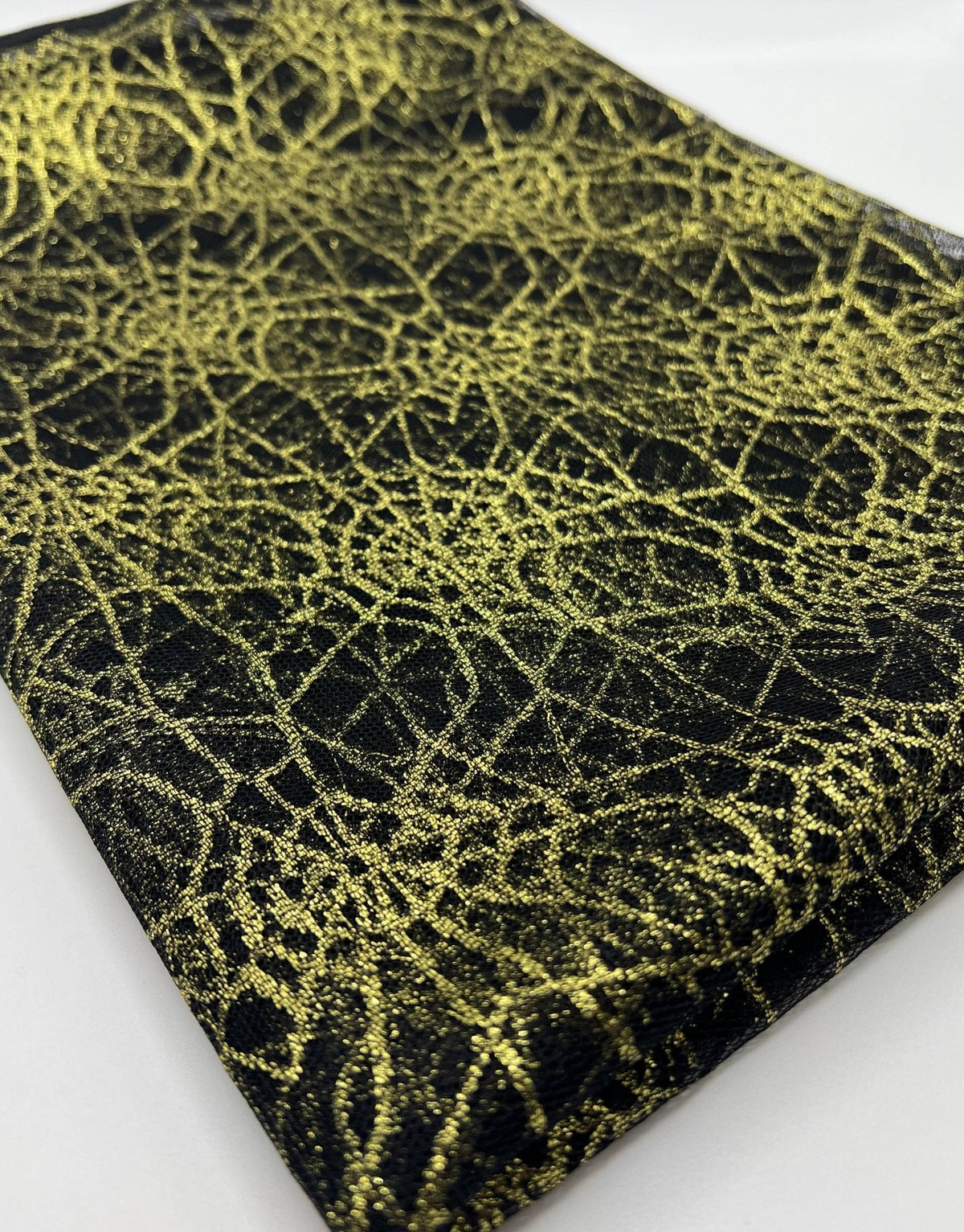 Gold Black Cobweb Halloween Print Mesh Fabric Stretch