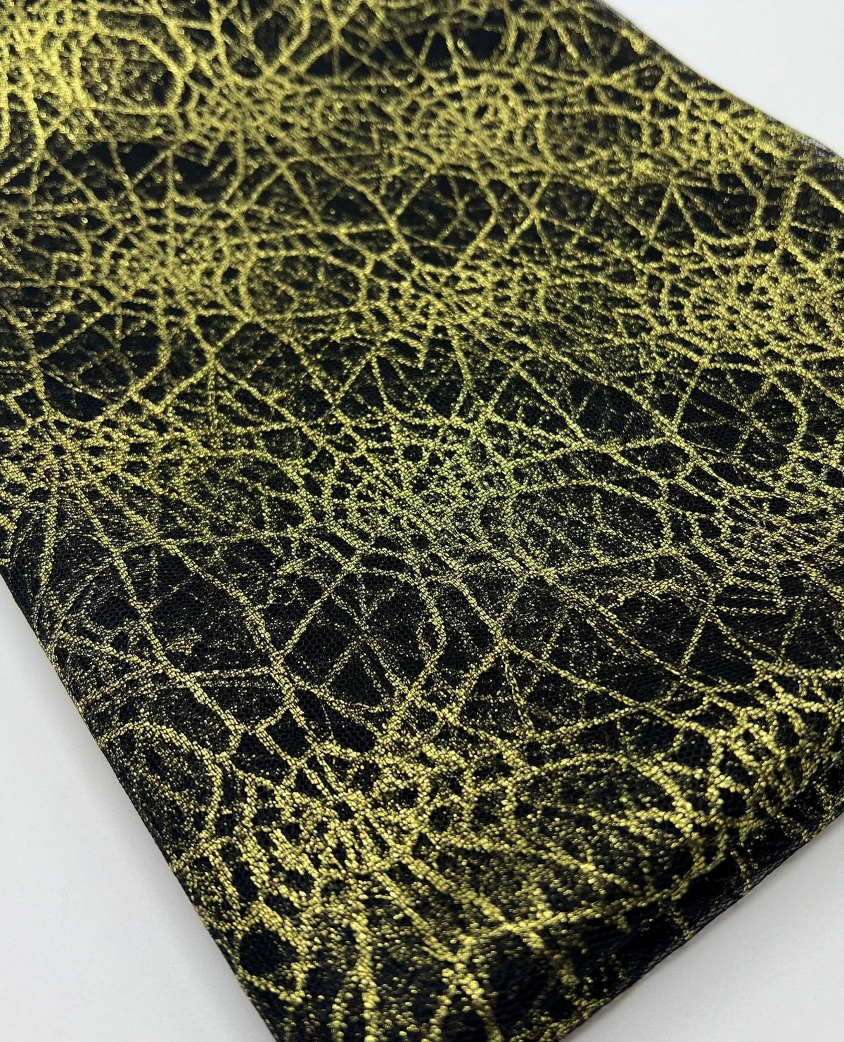 Gold Black Cobweb Halloween Print Mesh Fabric Stretch