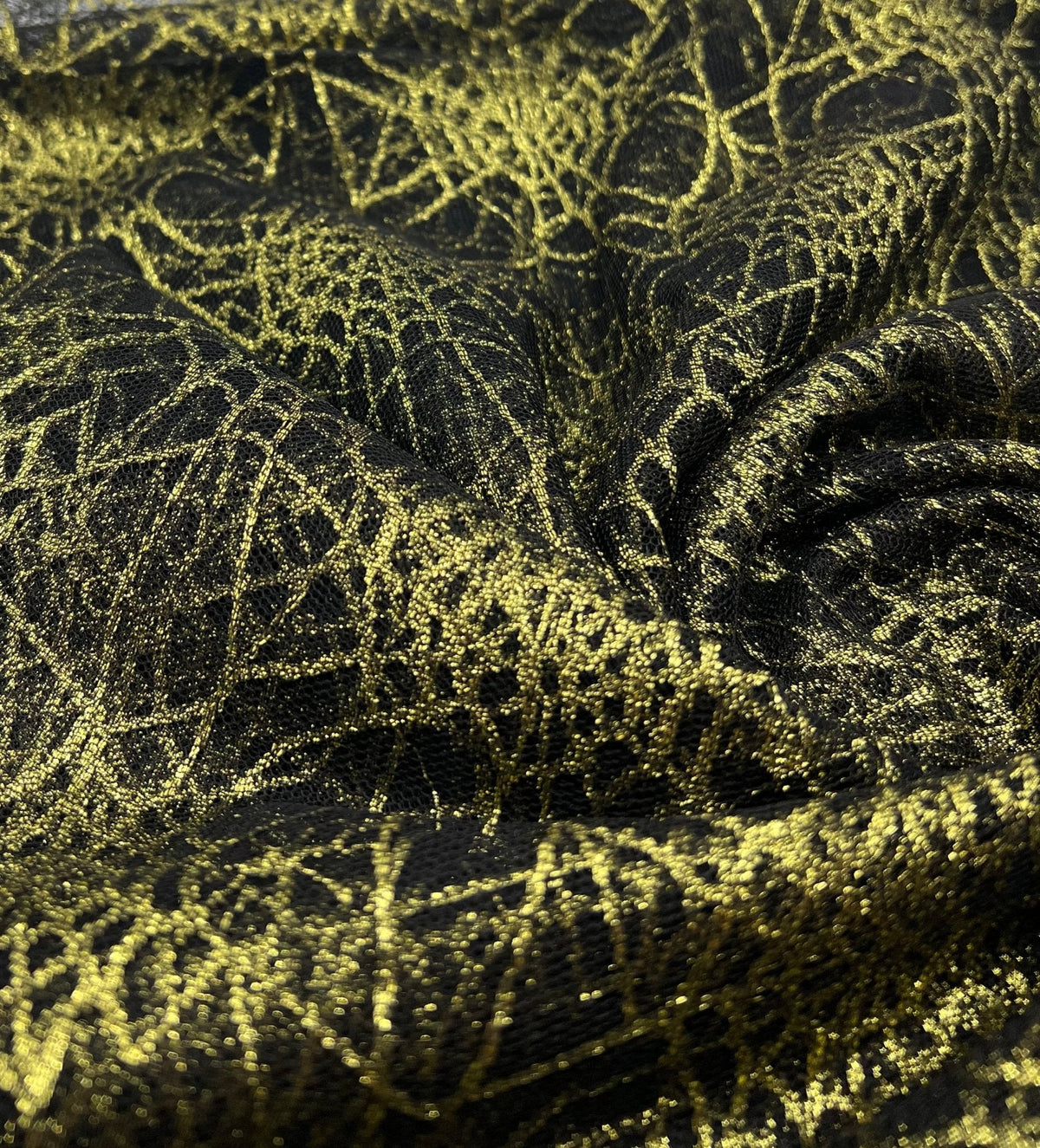 Gold Black Cobweb Halloween Print Mesh Fabric Stretch