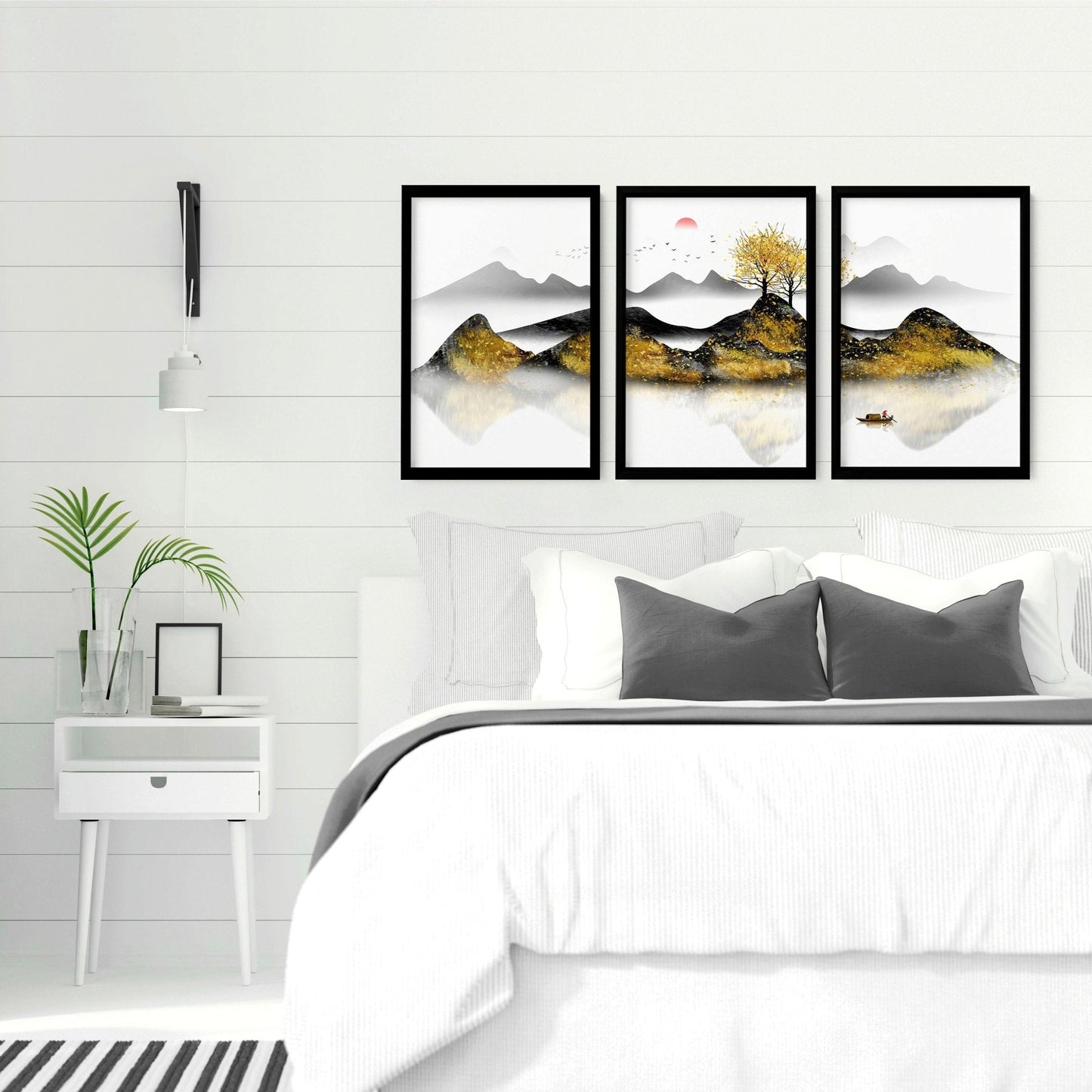 Paintings for bedroom walls | set of 3 framed wall art