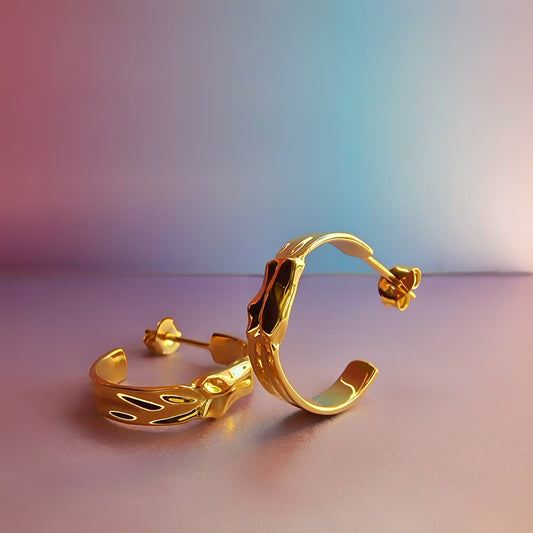 Gold Organic Crescent Hoop Earrings