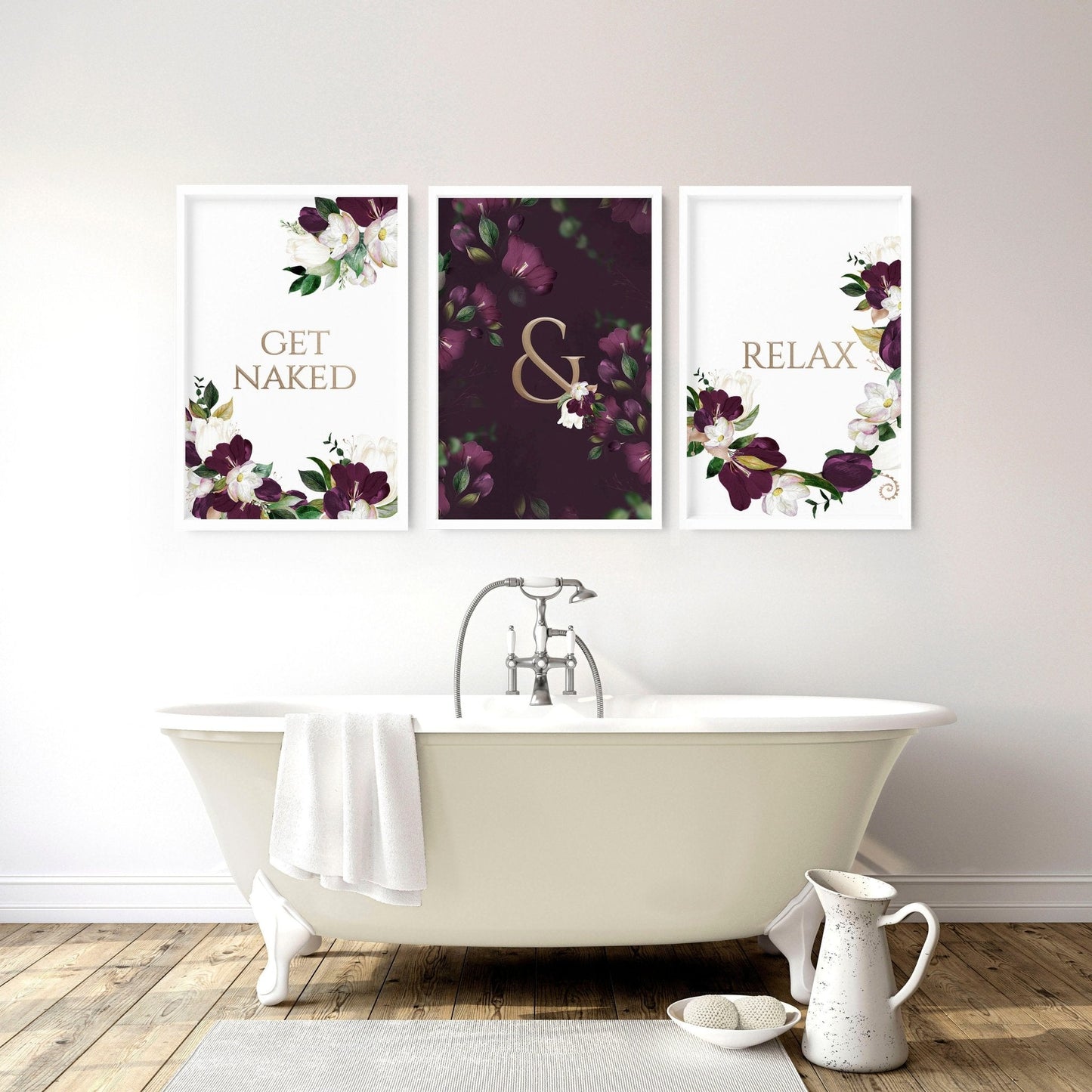 Classy bathroom wall art | set of 3 framed bathroom prints