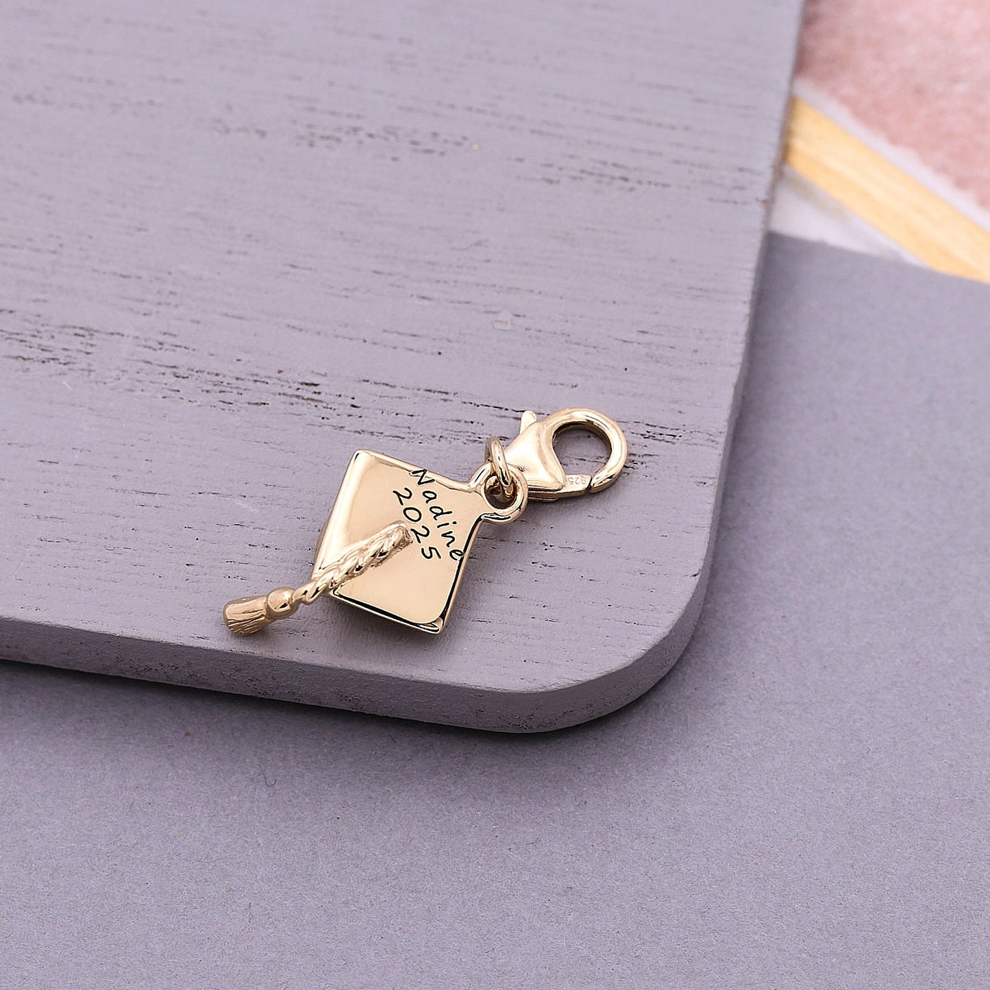 Mortar Board Graduation Cap Personalised Silver Charm