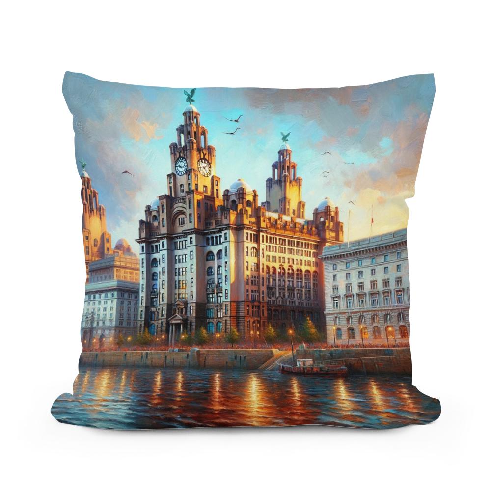 Liverpool Royal Liver Building Dusk Impression Cotton Cushion