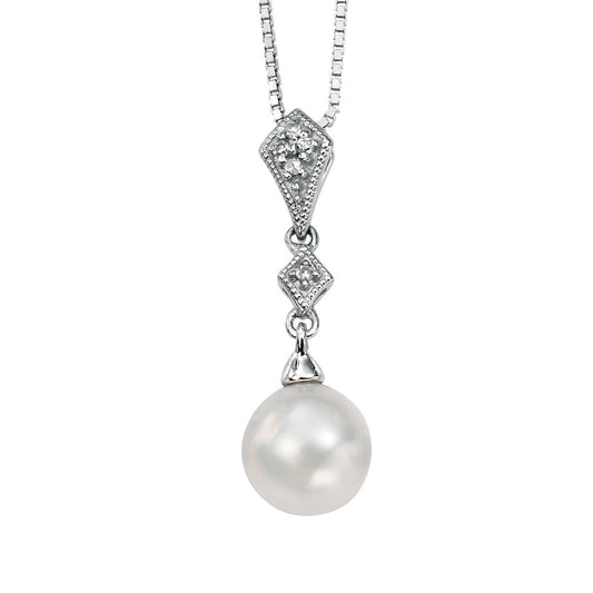 Elements Gold Freshwater Pearl and Diamond Drop Pendant