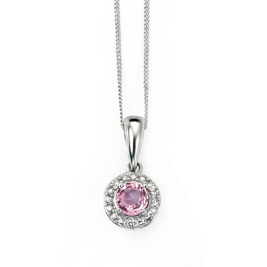 Elements Gold Pink Sapphire Pendant with Diamond Surround