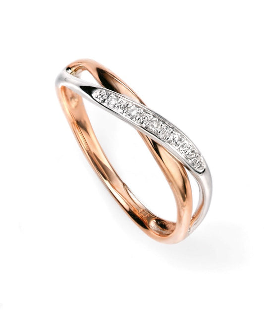 Elements Gold Twist Ring with Pave Diamonds