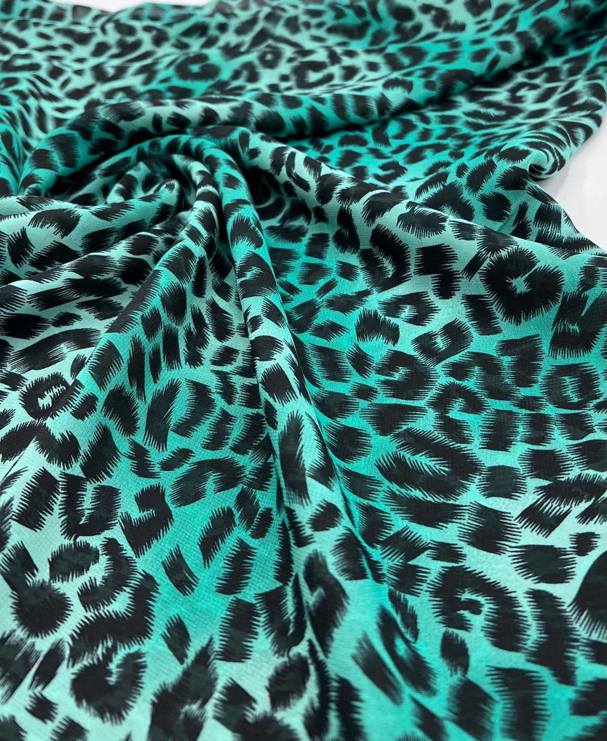 Green Animal Print Non Stretch Chiffon Sheer Dress Bridal Fabric