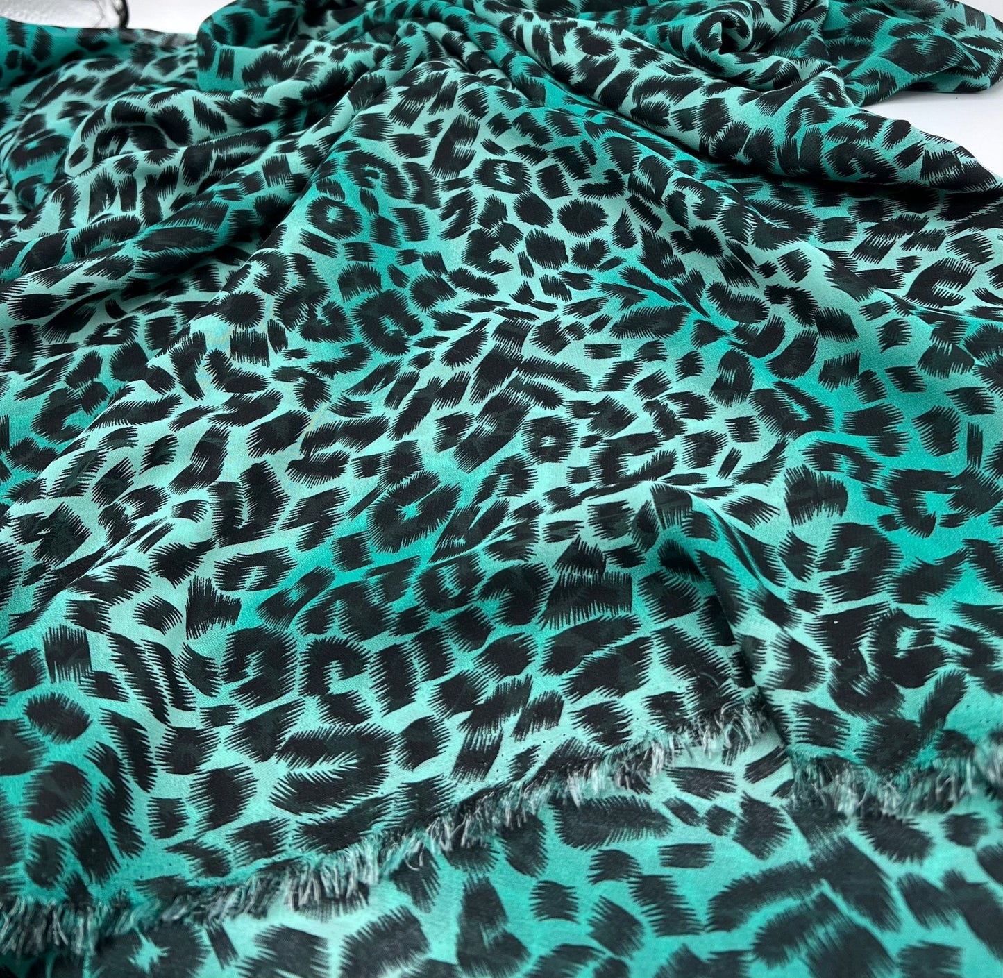 Green Animal Print Non Stretch Chiffon Sheer Dress Bridal Fabric