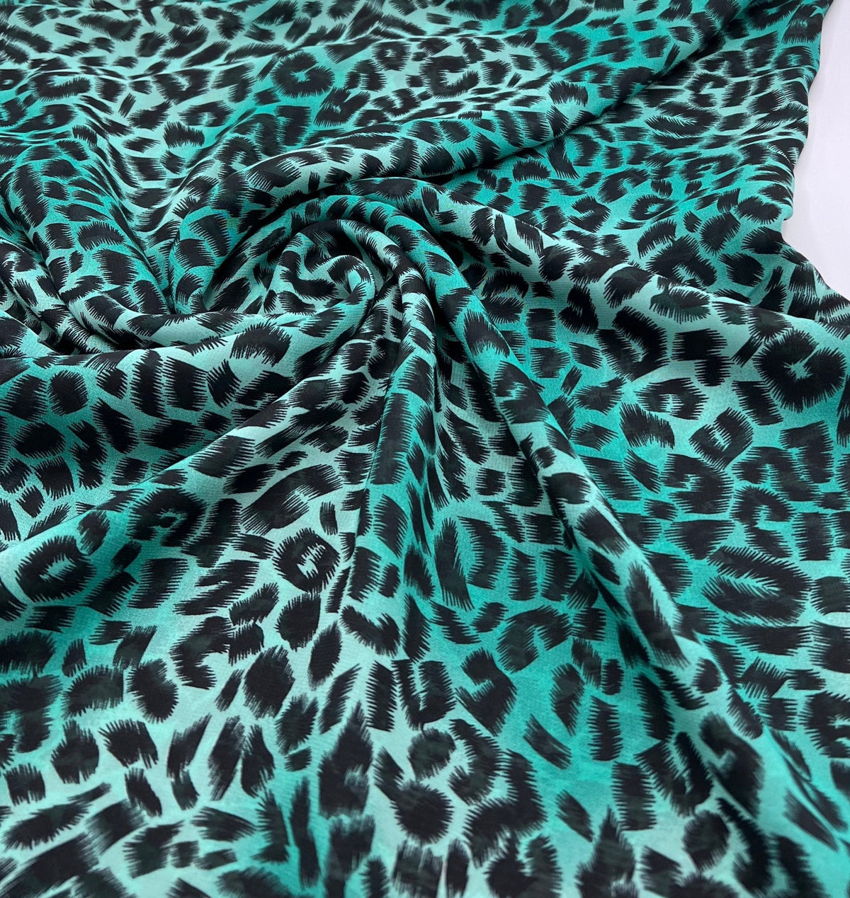 Green Animal Print Non Stretch Chiffon Sheer Dress Bridal Fabric