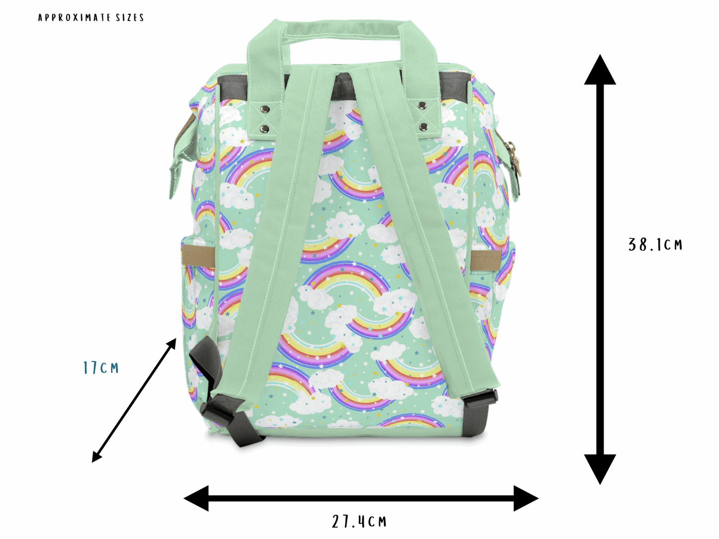 Green Baby Changing Nappy Bag - Happy Rainbow