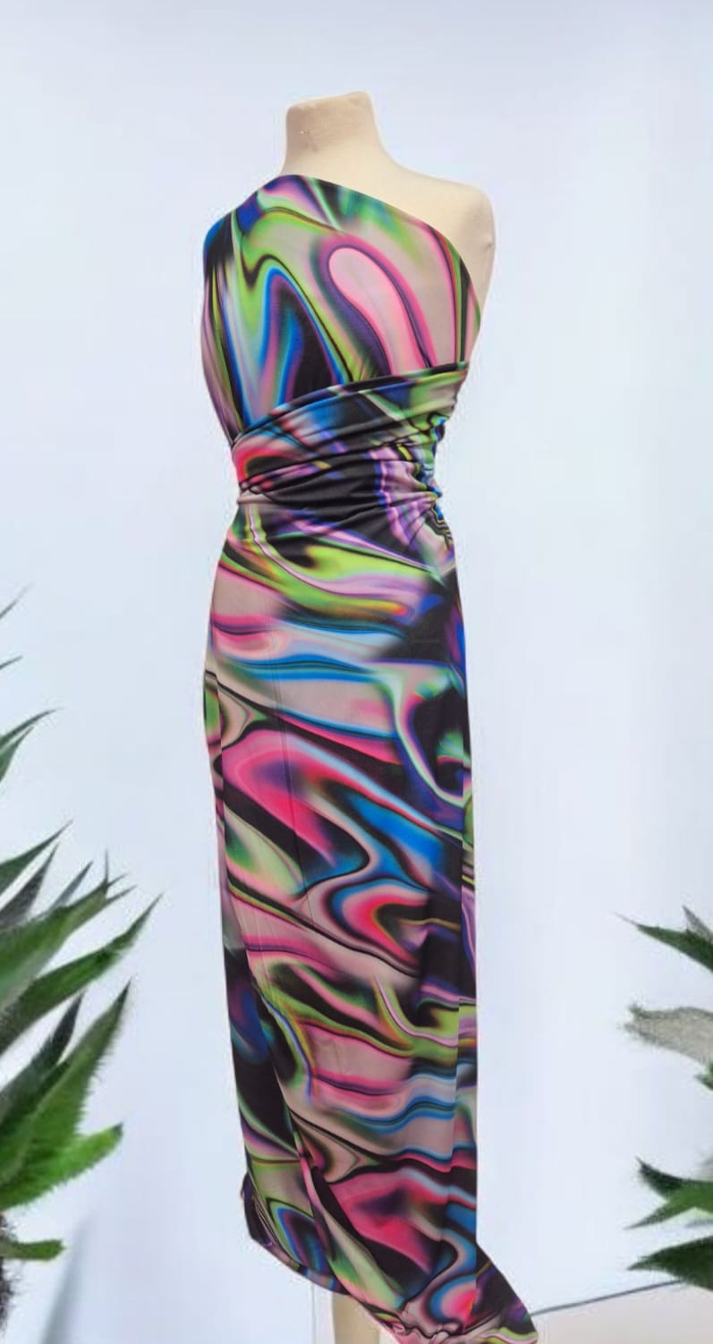 Green Blue Purple Mix Print ITY Fabric 4 Way Stretch