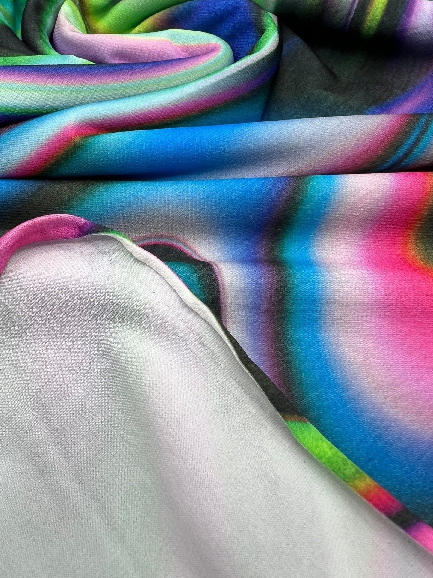 Green Blue Purple Mix Print ITY Fabric 4 Way Stretch
