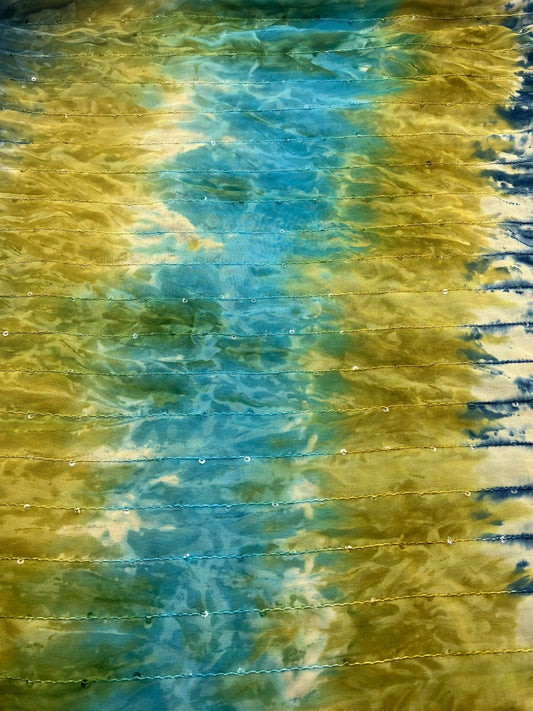 Green Blue Sequin Lightweight Non Stretch Woven Fabric