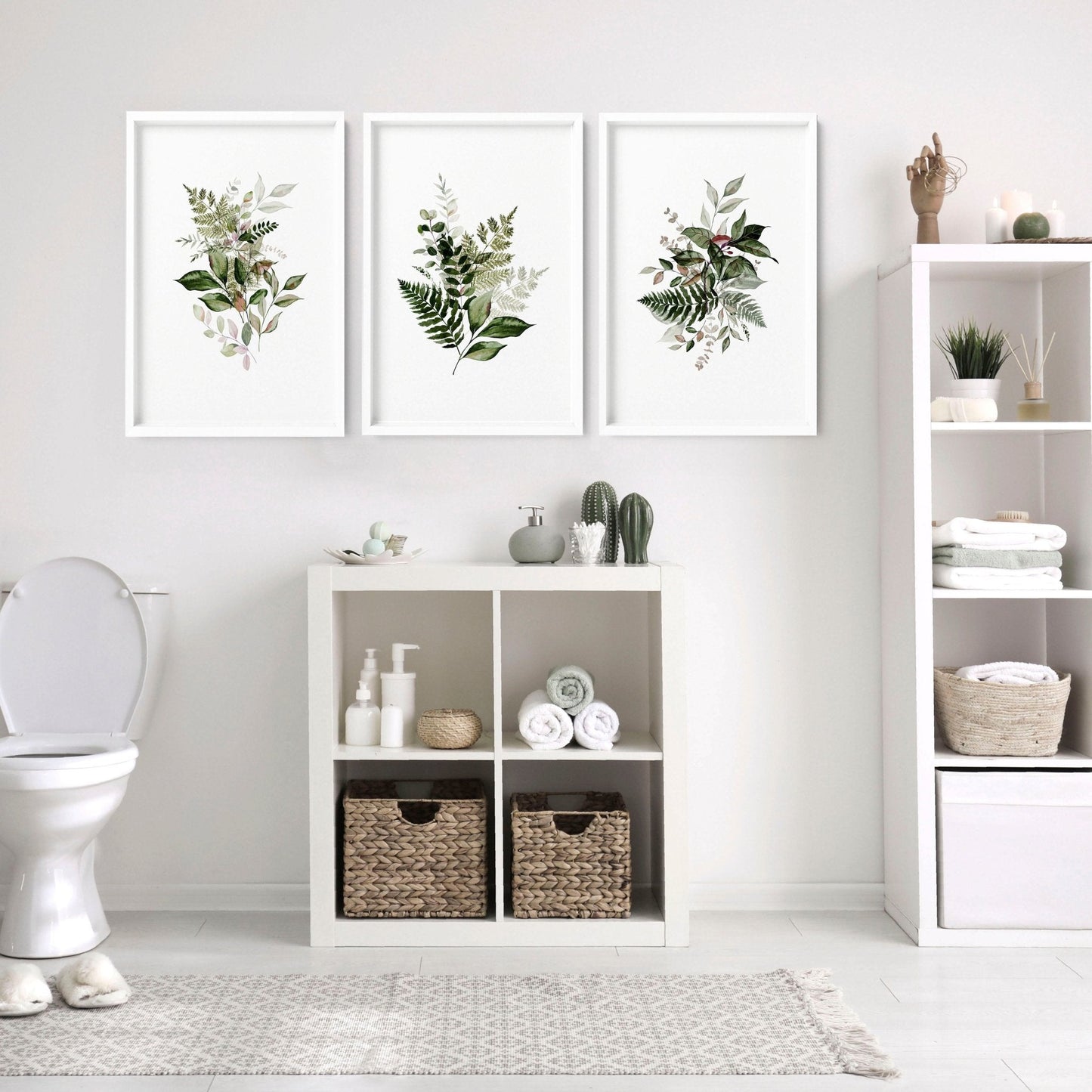 Framed art for bathroom | set of 3 Green Botanical wall art