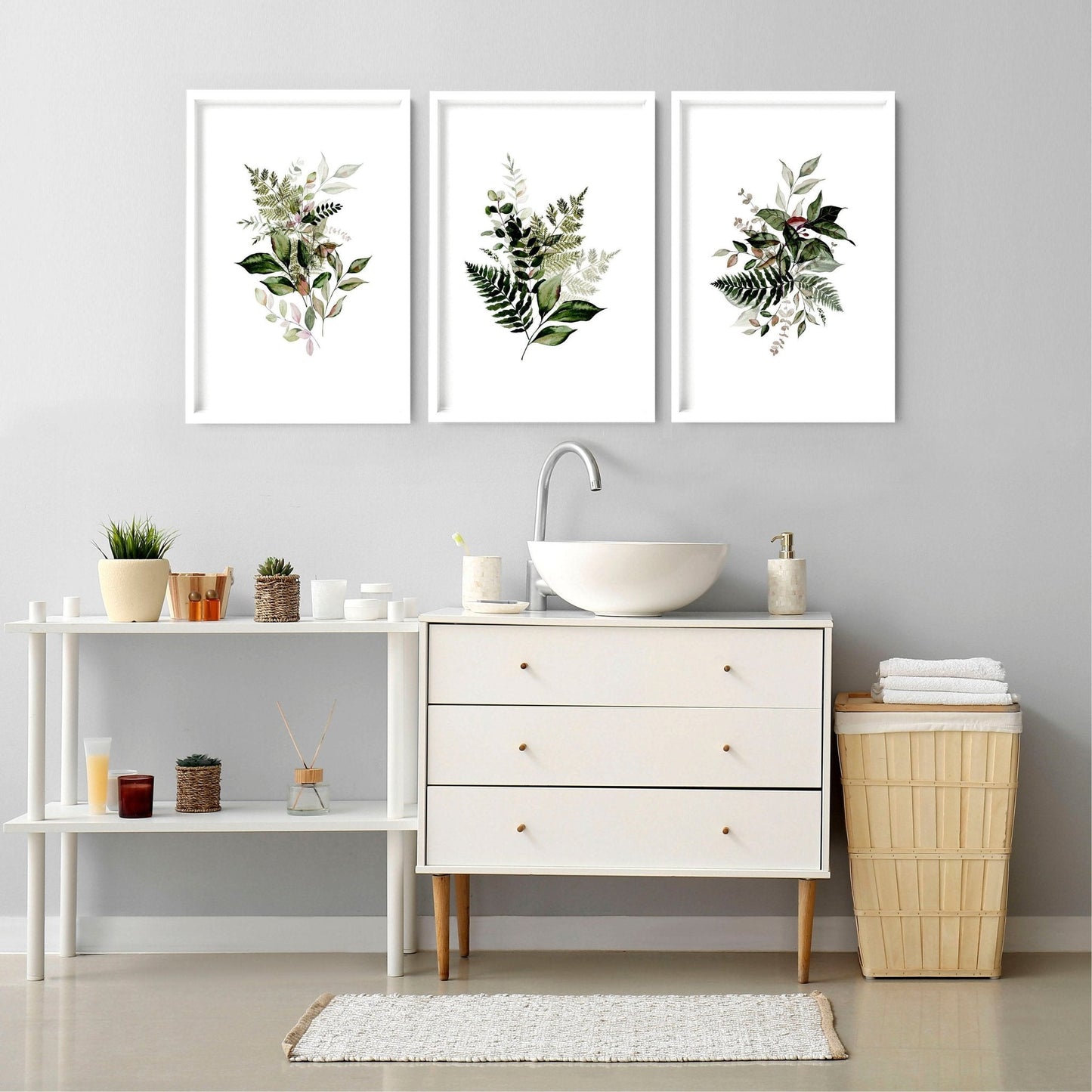 Framed art for bathroom | set of 3 Green Botanical wall art