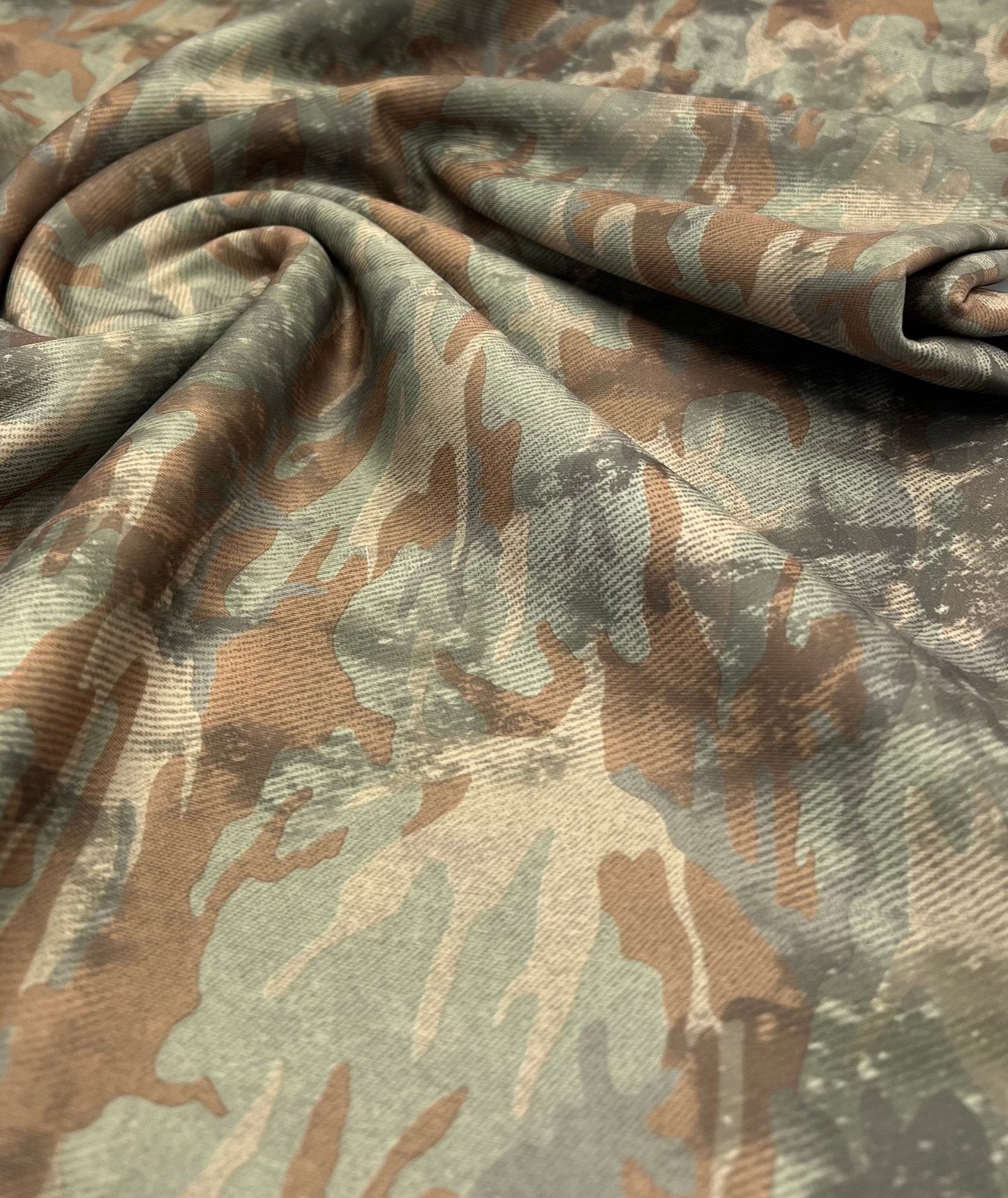 Green Camo Printed Plain Scuba 4 Way Stretch Jersey Fabric