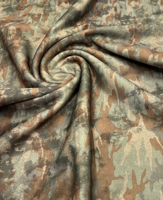 Green Camo Printed Plain Scuba 4 Way Stretch Jersey Fabric