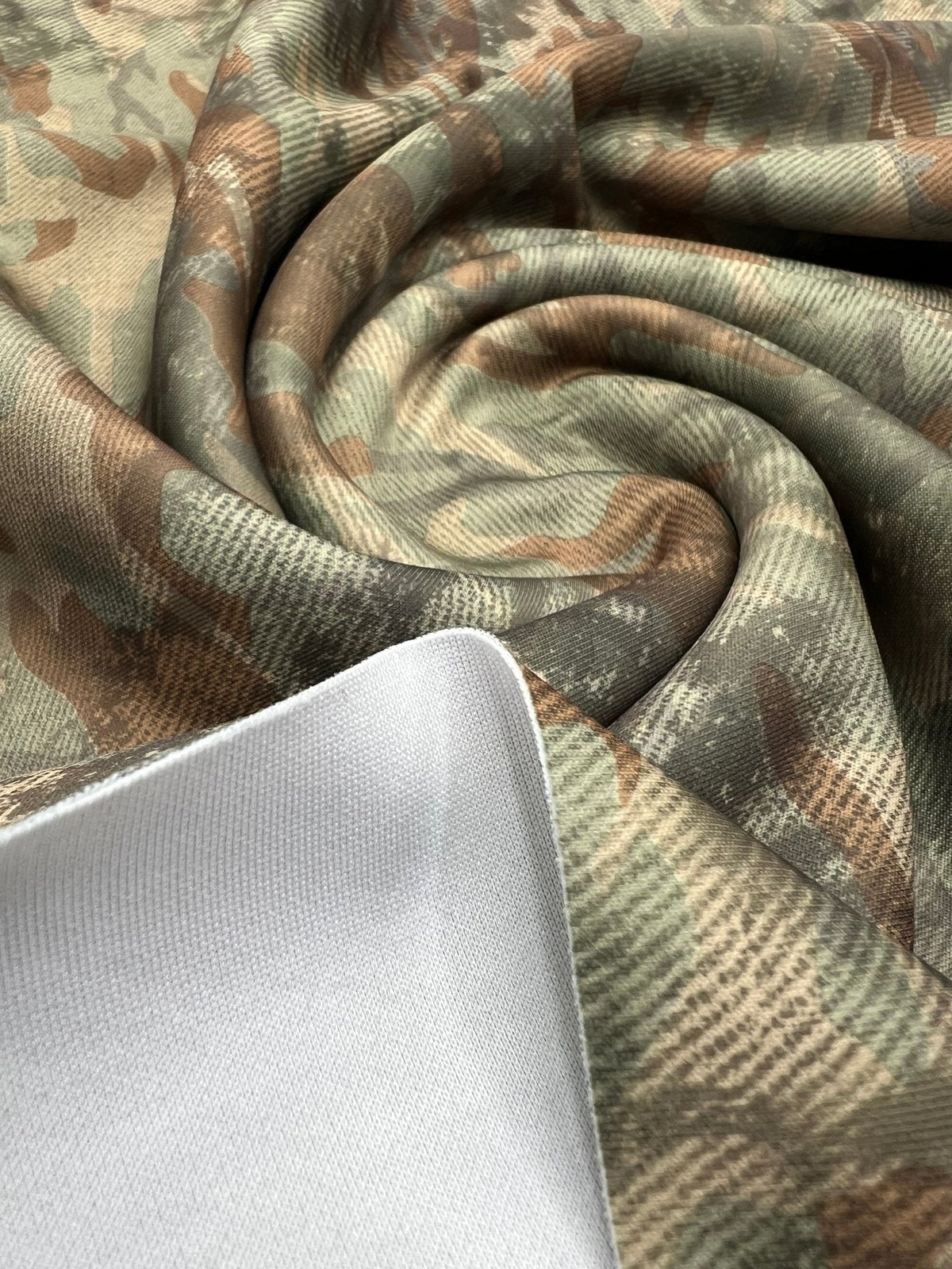Green Camo Printed Plain Scuba 4 Way Stretch Jersey Fabric