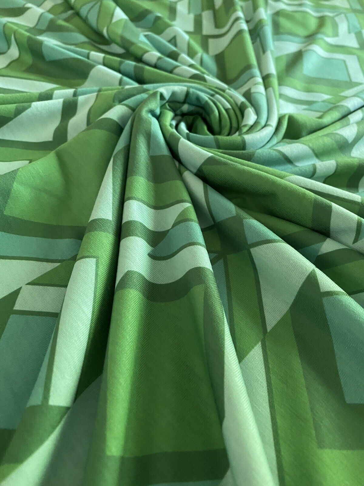 Green Diamond Print Spun Poly Stretch Fabric