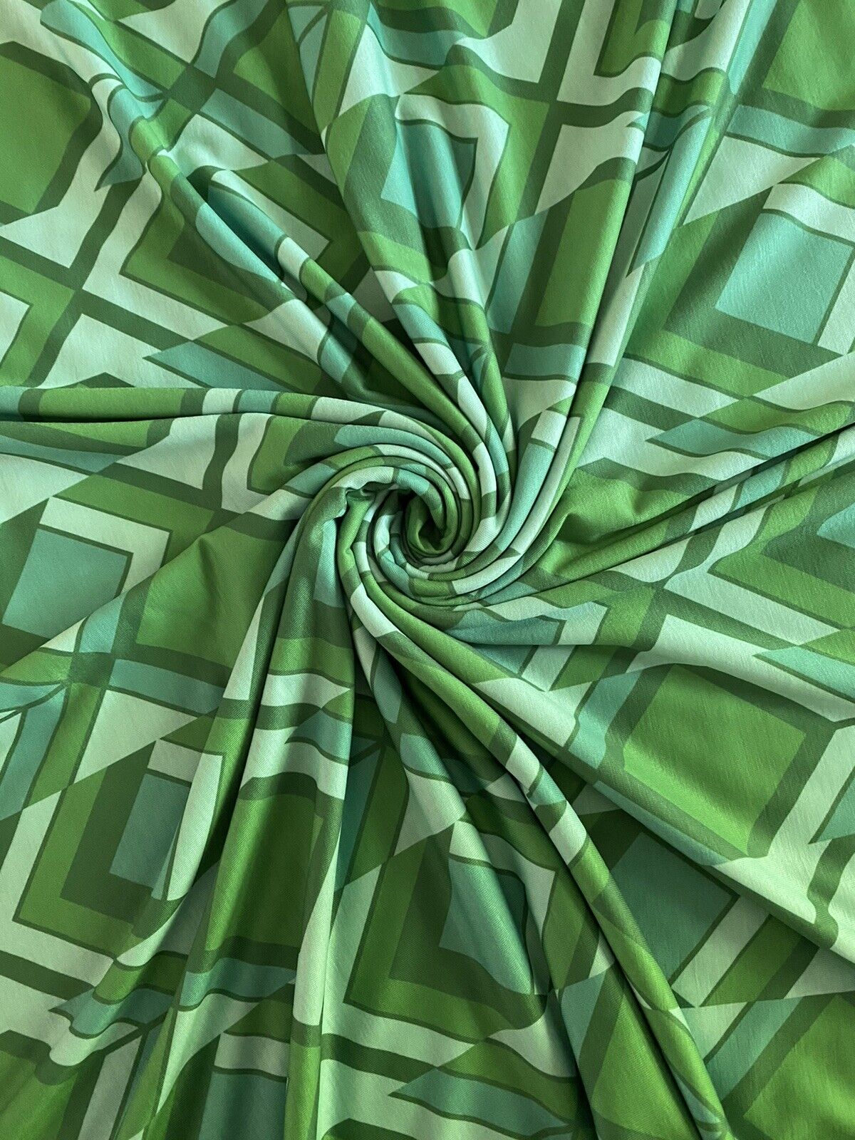 Green Diamond Print Spun Poly Stretch Fabric