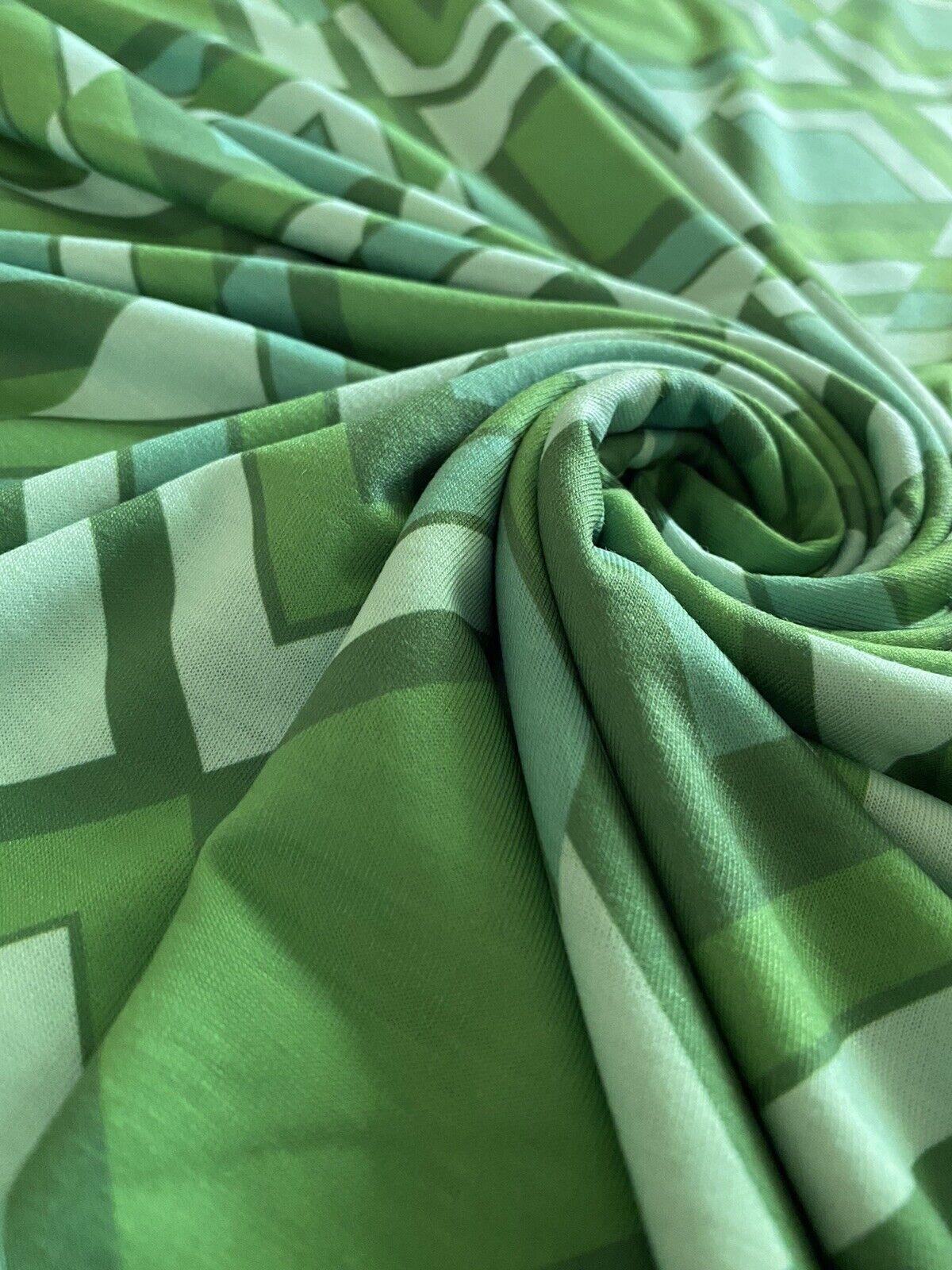 Green Diamond Print Spun Poly Stretch Fabric
