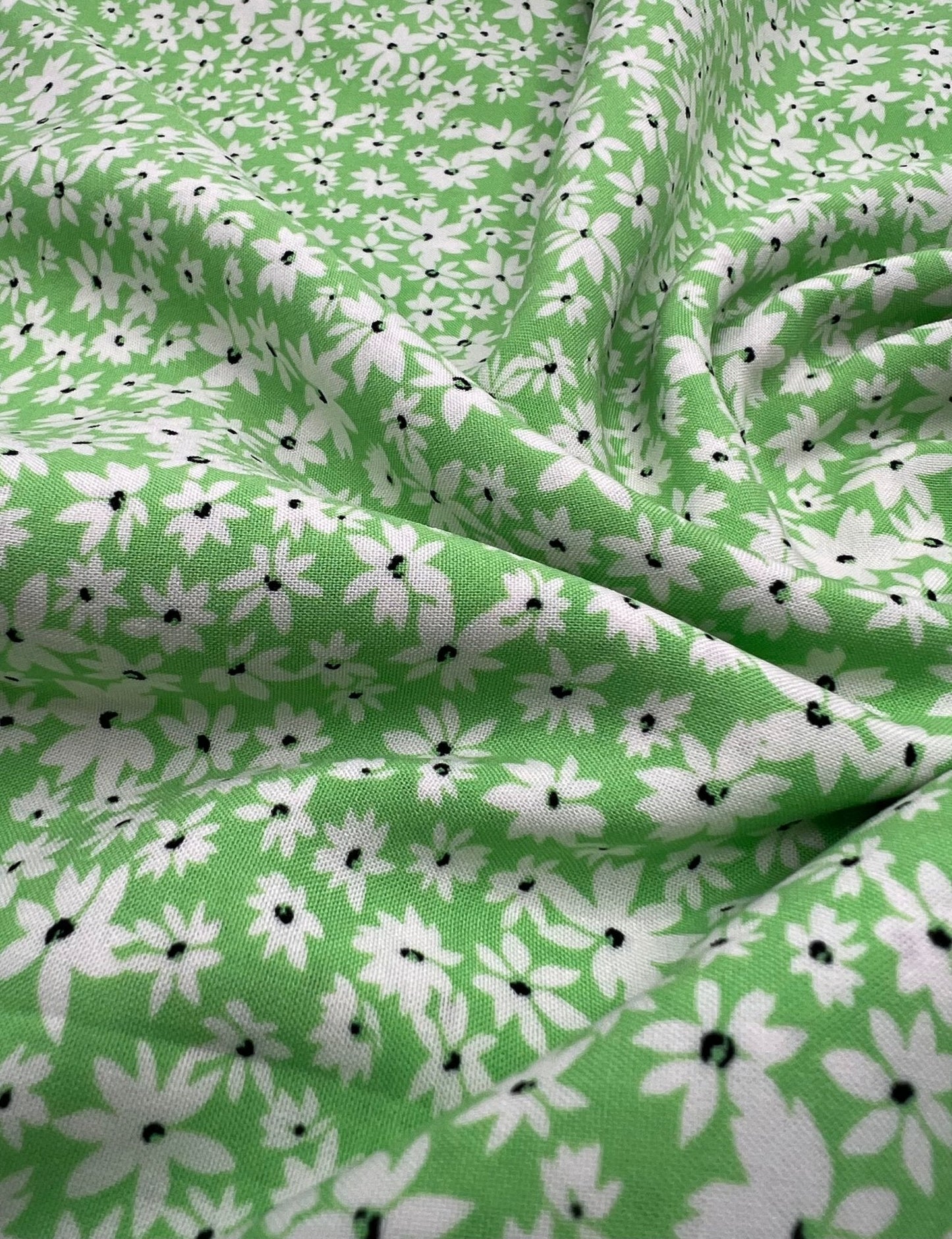 Green Ditsy Floral Lightweight Non Stretch Woven Fabric