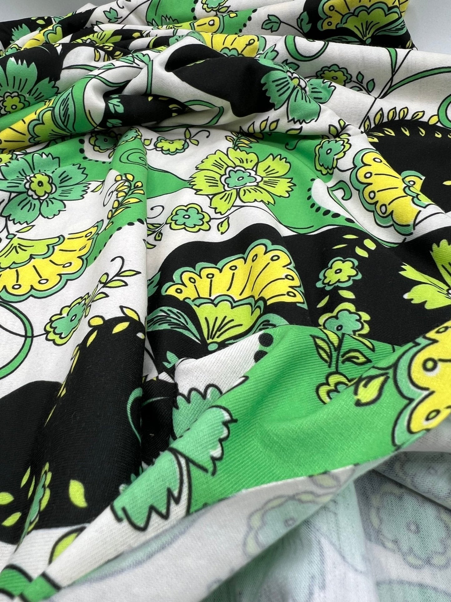 Green Floral Funky Print Spun Poly Stretch Fabric