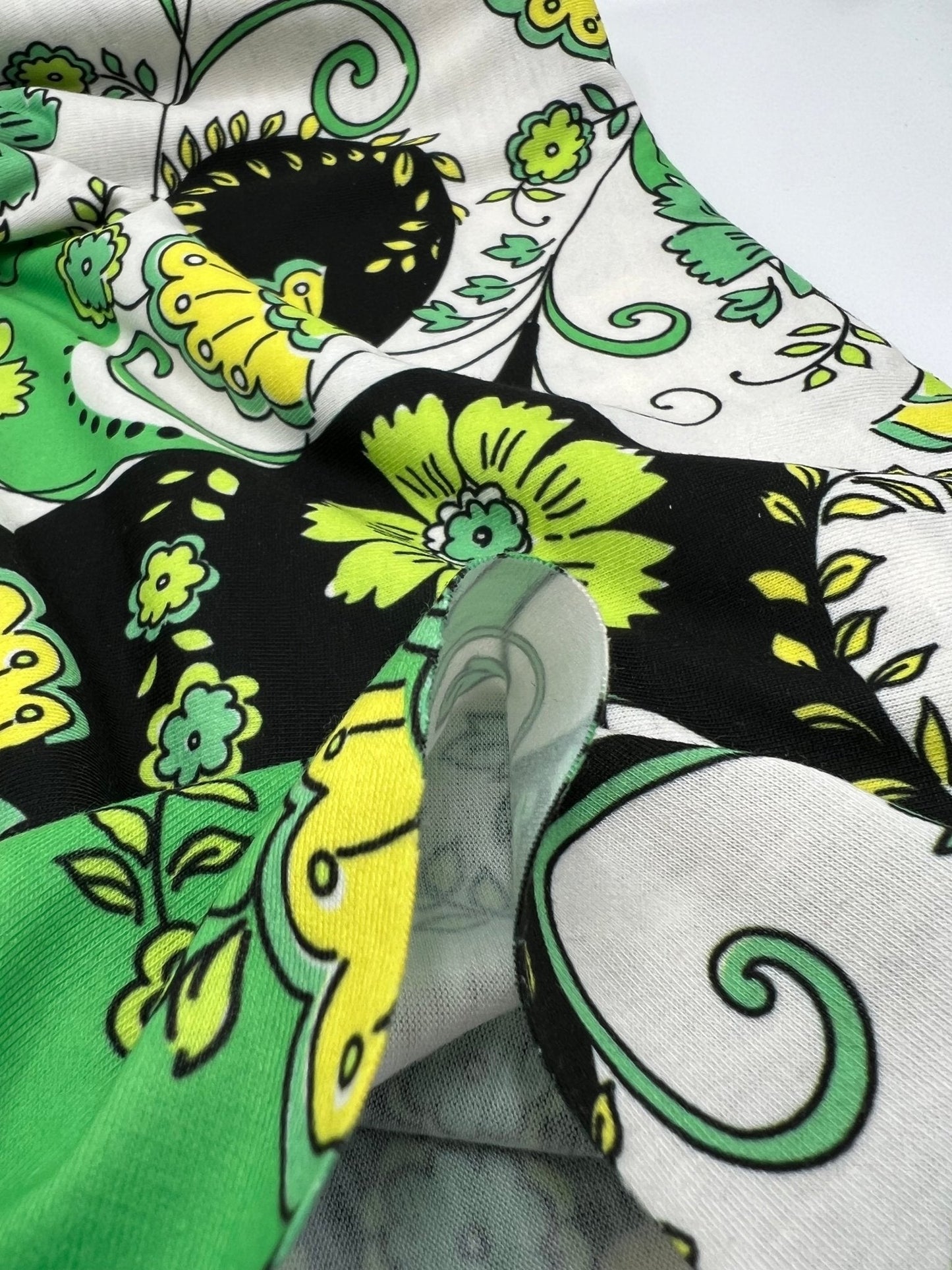 Green Floral Funky Print Spun Poly Stretch Fabric